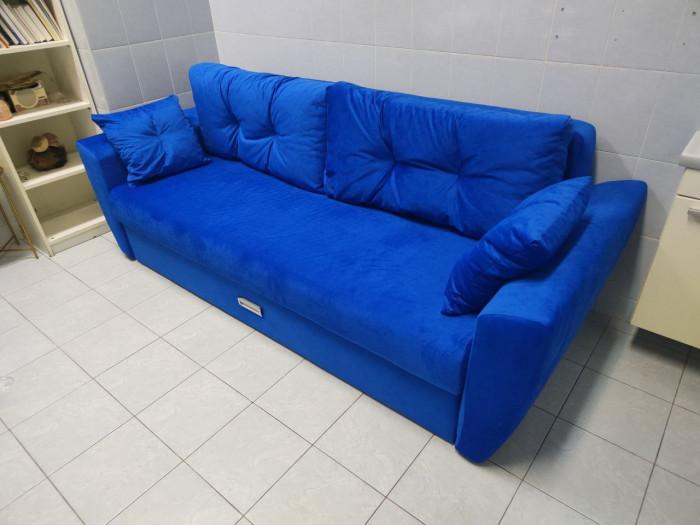 Диван-еврокнижка Амстердам Люкс, 160х195, пружинный блок, велюр синий