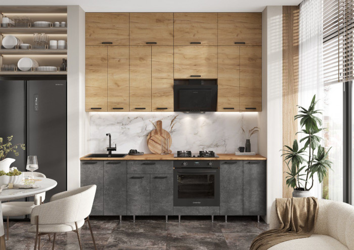 ЛДСП Кухня Рио NEW 2,4м, Компановка №3, Дуб Крафт/Бетон темный, Дуб Крафт (Дуб вотан)