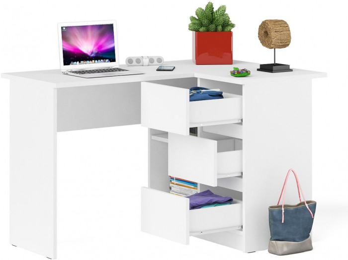 Мори Стол компьютерный МС-16 правый, цвет белый, ШхГхВ 124,4х84,9х76,6 см., выдвижные ящики справа, НЕ универсальная сборка