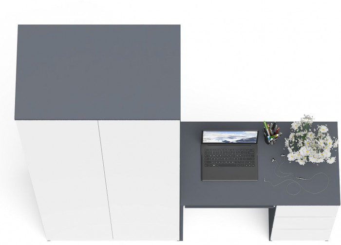 Мори Стол компьютерный МС-6 правый + Шкаф МШ800.1, цвет графит/белый, ШхГхВ 170,4х50,4х209,6 см., выдвижные ящики справа, НЕ универсальная сборка