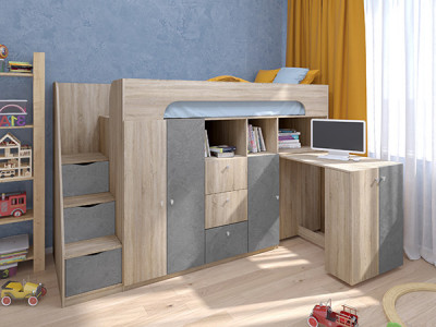 Кровать чердак Астра 11 Сонома/Железный Камень