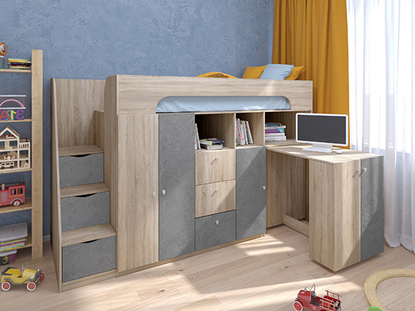 Кровать чердак Астра 11 Сонома/Железный Камень