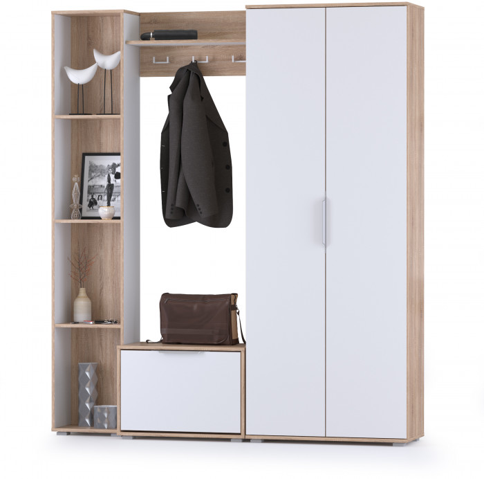 Куба Прихожая 22, цвет дуб сонома/белый премиум, ШхГхВ 182,8х38,3х210,6 см., универсальная сборка