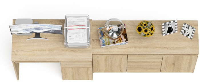 Мори Стол компьютерный МС-1 правый + Комод МК1200.3, цвет дуб сонома, ШхГхВ 210,4х50х76,6 см., выдвижной ящик справа, НЕ универсальная сборка