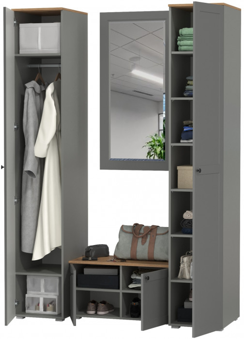 Остин Прихожая 36, цвет серый графит/дуб крафт золотой, ШхГхВ 160х54,3х229,6 см., универсальная сборка
