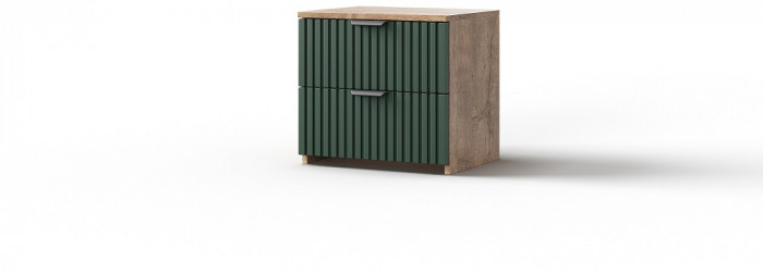 Тумба (2 ящика) "Герта" - Дуб канзас/Зеленый матовый