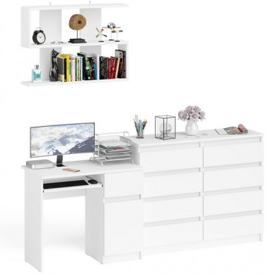Мори Стол компьютерный МС-1 правый + Комод МК1200.8 + Полка 900, цвет белый, ШхГхВ 210,4х50х209,6 см., НЕ универсальная сборка
