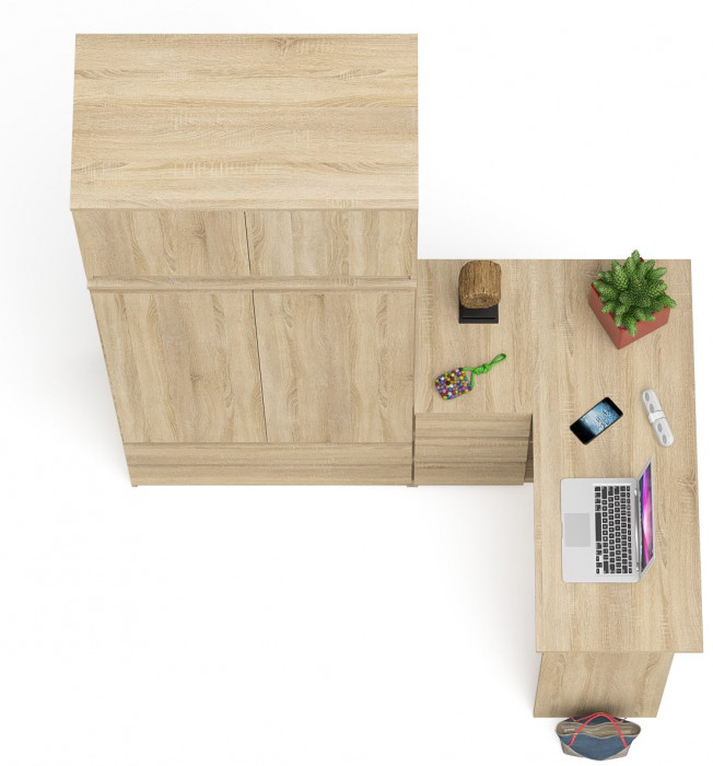 Мори Стол компьютерный МС-16 левый + Шкаф МШ900.1 + Антресоль МА900.1, цвет дуб сонома, ШхГхВ 214,8х84,9х234,2 см., выдвиж. ящики слева, НЕ ун. сб.