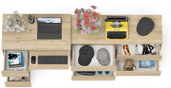 Мори Стол компьютерный МС-6 левый + Комод МК1200.6, цвет дуб сонома, ШхГхВ 210,4х50х76,6 см., выдвижные ящики слева, НЕ универсальная сборка