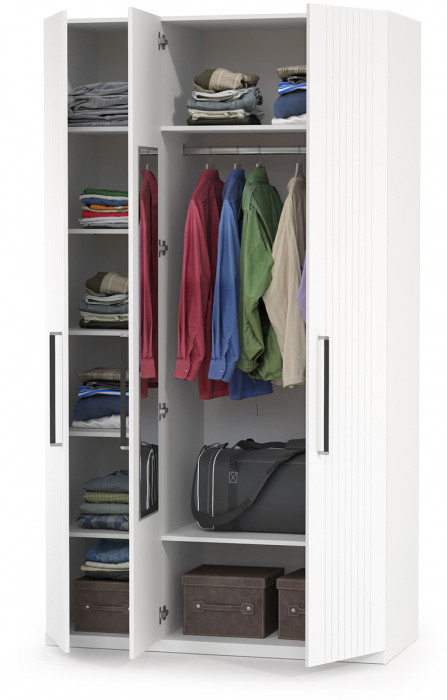 Валенсия Спальня 13.12 Шкаф комбинированный, цвет ЛДСП белый шагрень/МДФ белый шагрень, ШхГхВ 126х54,1х225,3 см., универсальная сборка, зеркало внутри