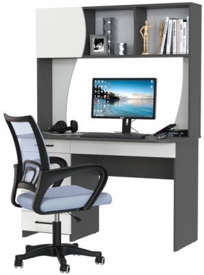 Стол 6-0606 Сигма + кресло 103 серое, цвет графит/белый, ШхГхВ 120,5х60,5х166 см., НЕ универсальная сборка