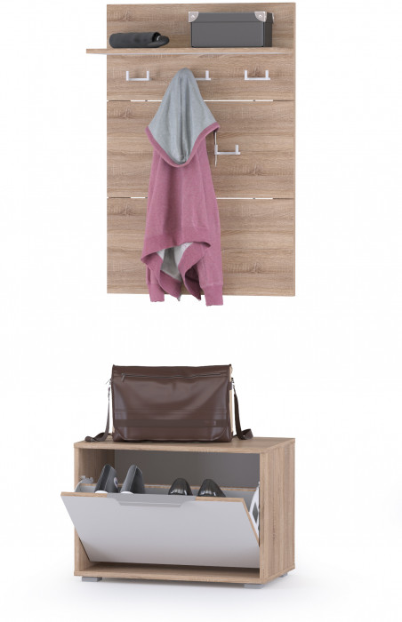 Куба Прихожая 3, обувница 13.58 + Вешалка 10.122, цвет дуб сонома/белый премиум, ШхГхВ 65х38,3х210,6 см.
