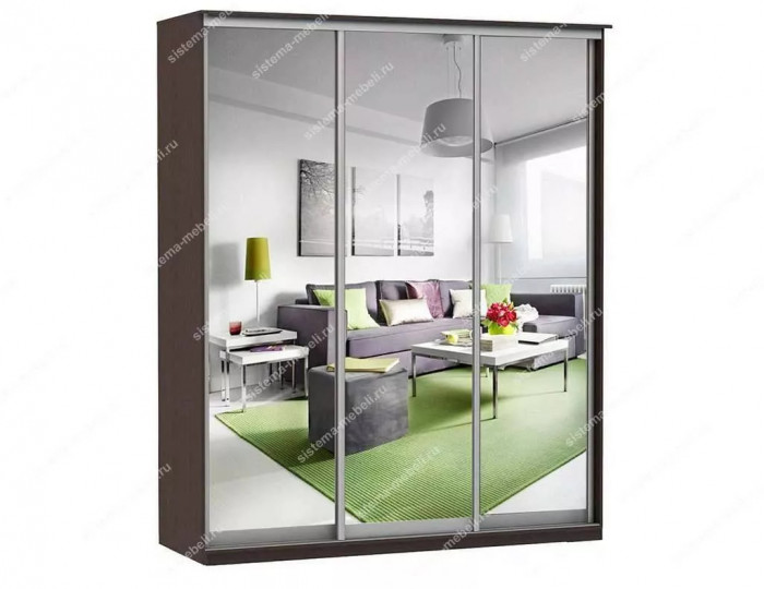 Шкаф купе Модерн 1776х450 3-х дверный 2-х секционный зеркальный венге