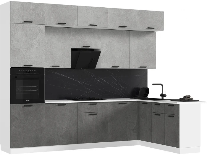 ЛДСП Кухня Рио NEW 3,0х1,8м Компановка №2 бетон светлый/бетон темный (антарес)