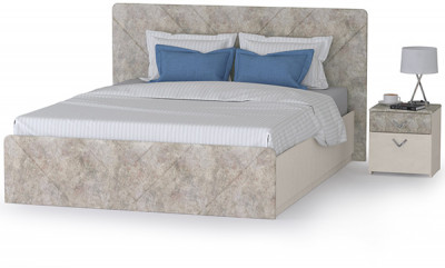 Амели Кровать 11.31 + подъёмный ортопед + тумбочка, цвет шёлковый камень/бетон чикаго беж, ШхГхВ 222,4х205,2х104,3 см., сп. м. 1600х2000 мм., б/м
