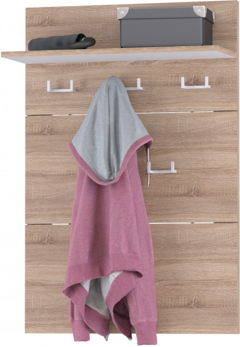 Куба Прихожая 4, обувница 13.58 + Вешалка 10.122 + обувница 13.113 + Зеркало, цвет дуб сонома/белый премиум, ШхГхВ 130х38,3х210,6 см., ун. сборка