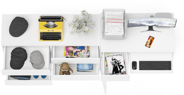 Мори Стол компьютерный МС-1 левый + Комод МК1200.6, цвет белый, ШхГхВ 210,4х50х76,6 см., выдвижной ящик слева, НЕ универсальная сборка