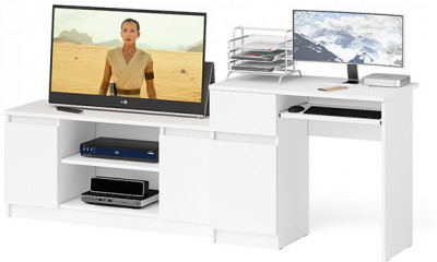 Мори Стол компьютерный МС-1 левый + Тумба МТВ1200.1, цвет белый, ШхГхВ 210,4х50х76,6 см., выдвижной ящик слева, НЕ универсальная сборка