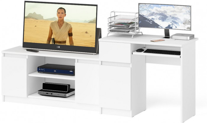 Мори Стол компьютерный МС-1 левый + Тумба МТВ1200.1, цвет белый, ШхГхВ 210,4х50х76,6 см., выдвижной ящик слева, НЕ универсальная сборка