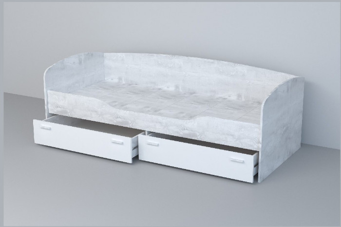 Кровать 0,8 арт.016 (Бетон Светлый/Белый Глянец)