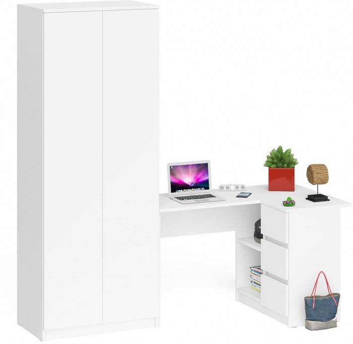Мори Стол компьютерный МС-16 правый + Шкаф МШ800.1, цвет белый, ШхГхВ 204,8х84,9х209,6 см., выдвижные ящики справа, НЕ универсальная сборка