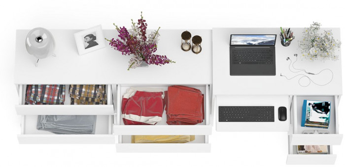 Мори Стол компьютерный МС-6 правый + Комод МК1380.6, цвет белый, ШхГхВ 228х50х76,6 см., выдвижные ящики справа, НЕ универсальная сборка