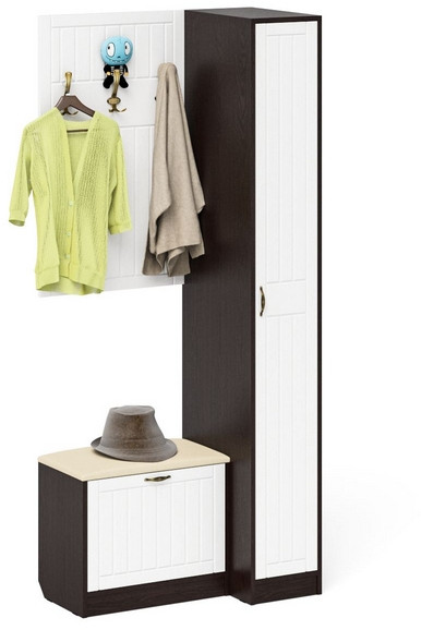 Прихожая П-6 Компоновка № 41, цвет венге/фасады МДФ белое дерево фрезеровка прованс, ШхГхВ 90х50х210 см., универсальная сборка