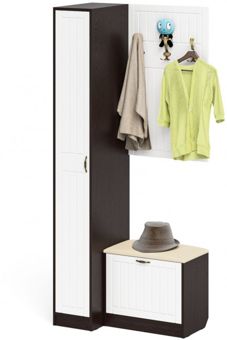 Прихожая П-6 Компоновка № 41, цвет венге/фасады МДФ белое дерево фрезеровка прованс, ШхГхВ 90х50х210 см., универсальная сборка