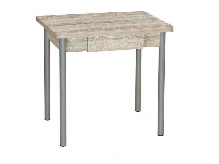 Эко 80х60 стол обеденный раскладной с ящиком / Дуб сонома/металлик