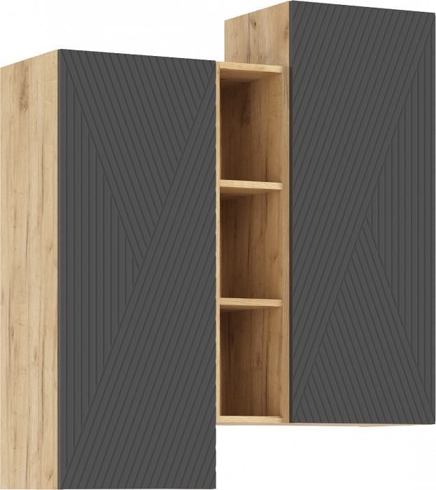 Флэш Шкаф подвесной комбинированный (Браш Графит, Дуб Крафт)