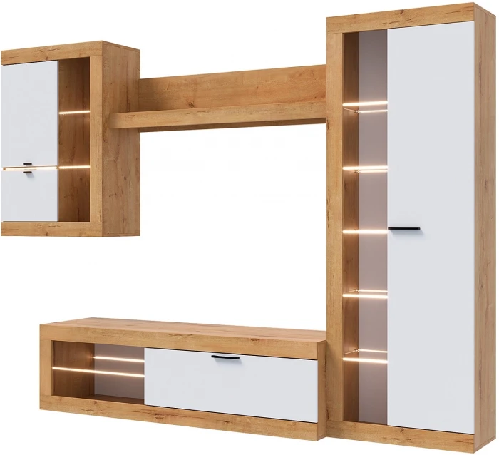 Прага Модульная Гостиная, вариант №5, вотан/Белый глянец