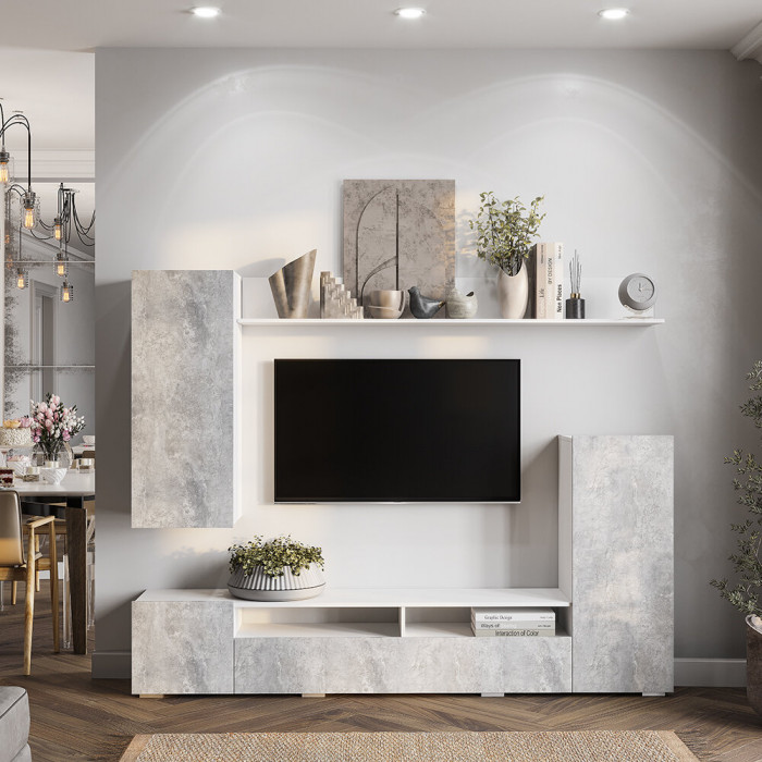 Стенка в гостиную Диаманд, белый/цемент