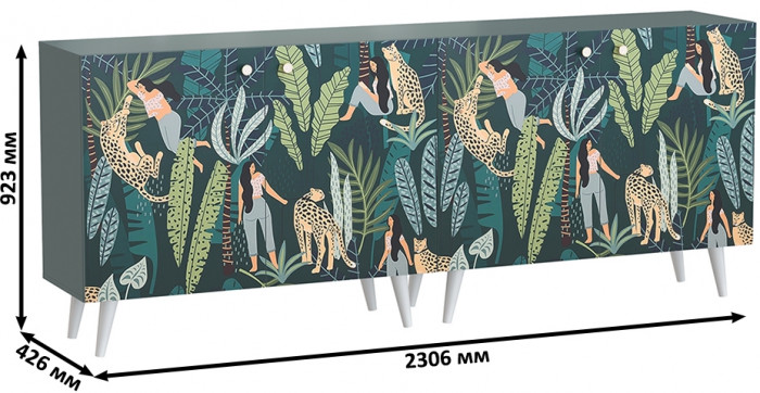 Либера Комод-тумба 16.230.01 + Либера Комод-тумба 16.230.01, цвет пасифай/белый, ШхГхВ 230,6х42,6х92,3 см., фасады с рисунком Тропический лес