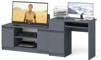 Мори Стол компьютерный МС-1 левый + Тумба МТВ1200.1, цвет графит, ШхГхВ 210,4х50х76,6 см., выдвижной ящик слева, НЕ универсальная сборка