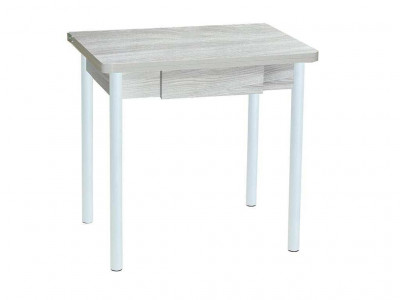 Эко 80х60 стол обеденный раскладной с ящиком / Ясень светлый/белый