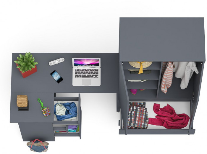 Мори Стол компьютерный МС-16 левый + Шкаф МШ900.1, цвет графит, ШхГхВ 214,8х84,9х179,6 см., выдвижные ящики слева, НЕ универсальная сборка