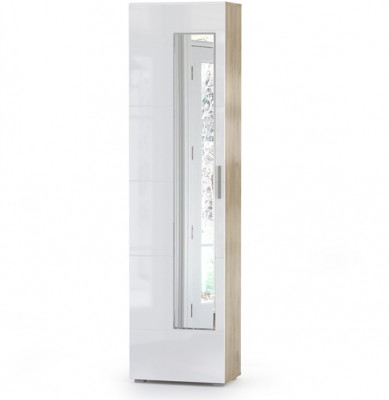 Лайн 08.122 Шкаф для одежды, цвет дуб крафт серый/фасады МДФ белый глянец, ШхГхВ 55х35х210 см., универсальная сборка