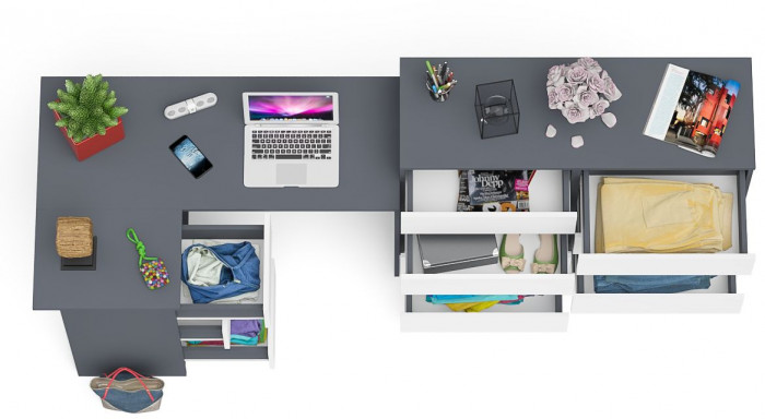 Мори Стол компьютерный МС-16 левый + Комод МК1200.8, цвет графит/белый, ШхГхВ 244,8х84,9х94 см., выдвижные ящики слева, НЕ универсальная сборка