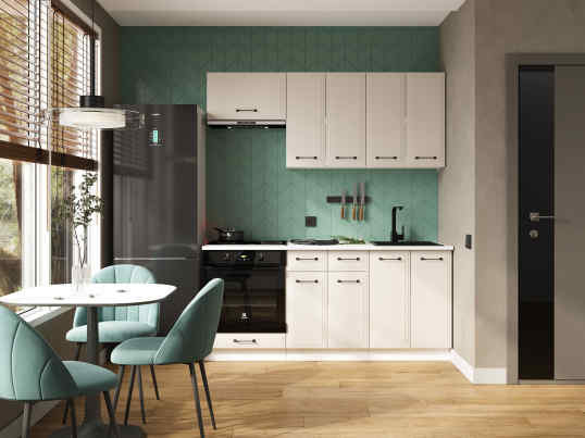 Кухня Индира 1,8 м белый/лофт дюна (столешница мрамор лацио белый)