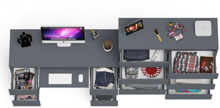 Мори Стол компьютерный МС-2 + Комод МК1200.10, цвет графит, ШхГхВ 255,8х50х115 см., универсальная сборка