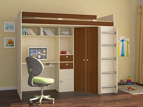 Кровать чердак Астра Дуб молочный/Орех