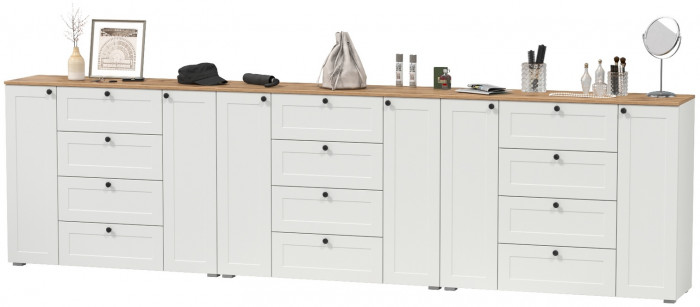 Остин 16.221 Комод + 16.221 Комод + 16.221 Комод, цвет белый шагрень/дуб крафт золотой, ШхГхВ 360х41,9х99,3 см.