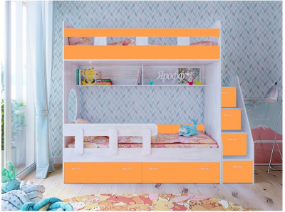 Двухъярусная кровать Юниор 1 + бортик Юниор (Винтерберг/Оранжевый)