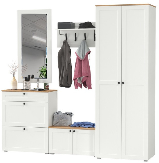 Остин Прихожая 47, цвет белый шагрень/дуб крафт золотой, ШхГхВ 240х54,3х229,6 см., универсальная сборка