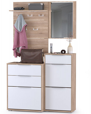 Куба Прихожая 8, обувница 13.113 + Вешалка 10.122 + обувница 13.114 + Зеркало, цвет дуб сонома/белый премиум, ШхГхВ 115х38,3х210,6 см., ун. сборка