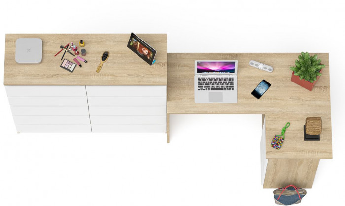 Мори Стол компьютерный МС-16 правый + Комод МК1200.10, цвет дуб сонома/белый, ШхГхВ 244,8х84,9х115 см., выдвижные ящики справа, НЕ универс. сборка
