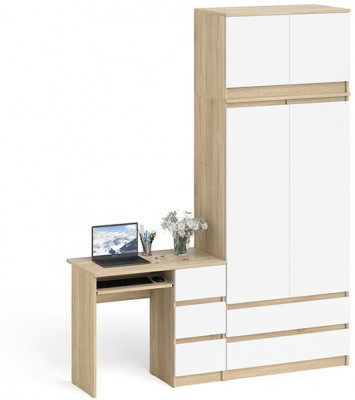 Мори Стол компьютерный МС-6 правый + Шкаф МШ900.1 + Антресоль МА900.1, цвет дуб сонома/белый, ШхГхВ 180,4х50,4х234,2 см., выд. ящ. справа, НЕ ун. сб.