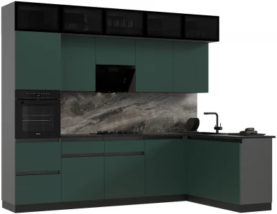 Кухня Техно-6 3,0х1,8м Графит/Браш Мени Грин