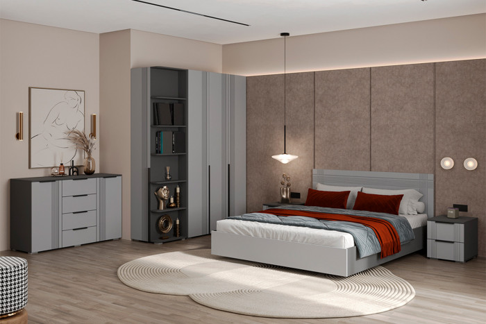 Тумба прикроватная Алмьерия ТБ-400, Серый графит, Бархат серый