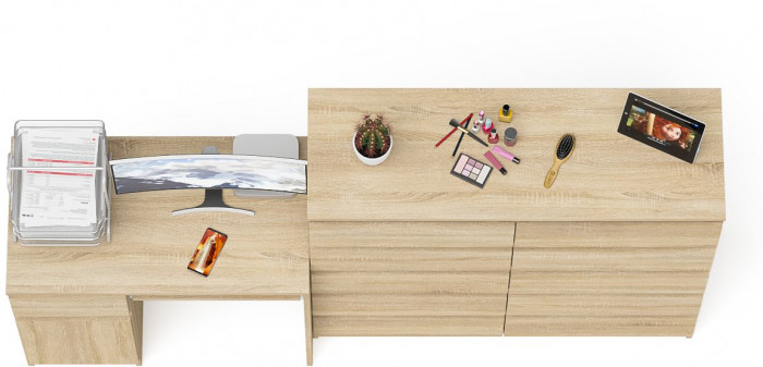 Мори Стол компьютерный МС-1 левый + Комод МК1200.10, цвет дуб сонома, ШхГхВ 210,4х50х115 см., выдвижной ящик слева, НЕ универсальная сборка